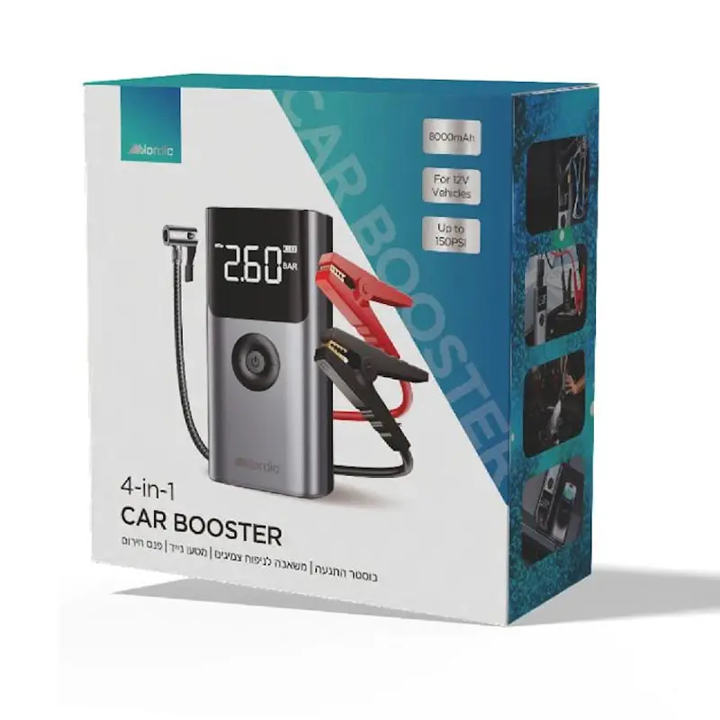 בוסטר התנעה לרכב עם קומפרסור 8000mAh 4in1