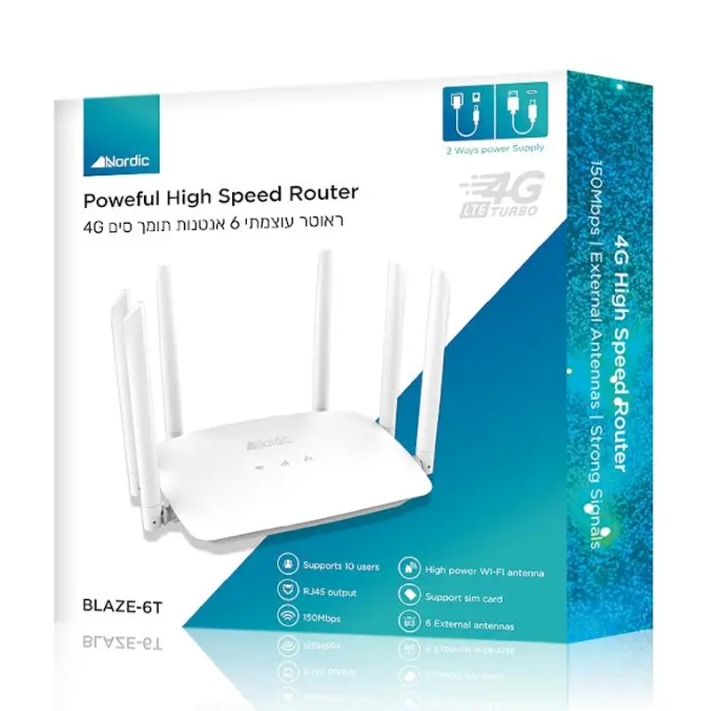 ראוטר תומך 4G עם 6 אנטנות Nordic Blaze 6T